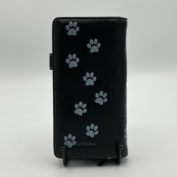 Nemesus Now Lucky Cat Purse Wallet Black Faux Leather Black Cat Green Eyes Tail - Picture 3 of 9